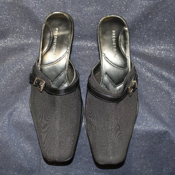 Predictions black fabric mule heels comfort plus with silver buckle detail - Picture 1 of 10